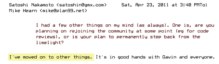 Ilustración evocando la despedida de Satoshi Nakamoto del proyecto Bitcoin en 2011